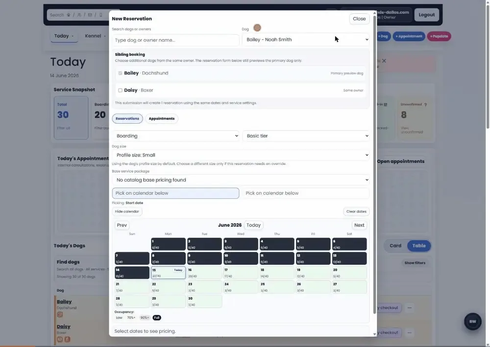 Creating a reservation in BarkWhiz in under four clicks