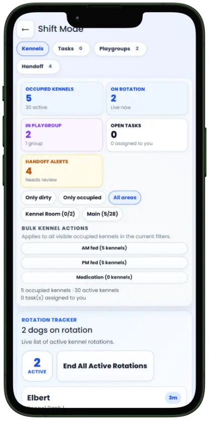 BarkWhiz mobile shift mode mockup